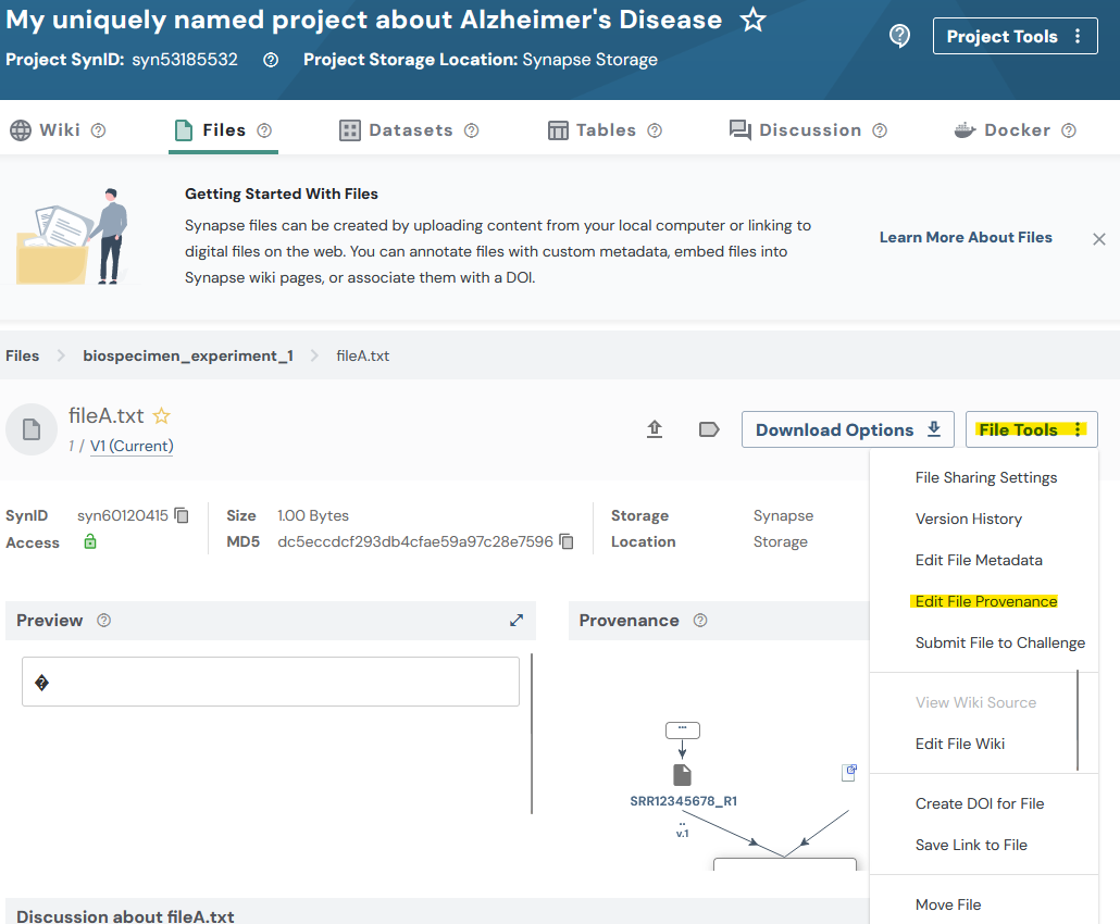 edit provenance button